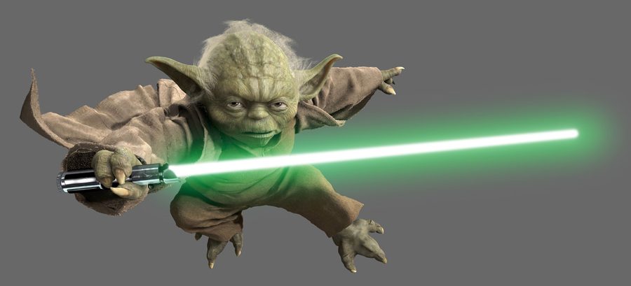 Yoda with a lightsaber
